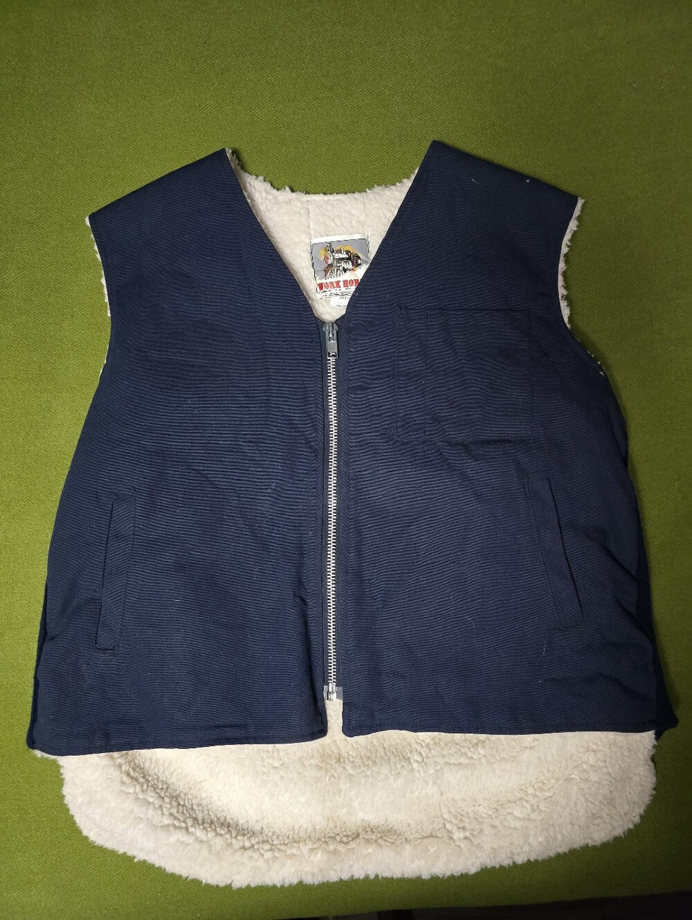 Vintage Navy Sherpa-Lined Vest with Front Zip Workhorse.